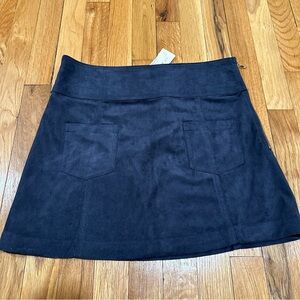 Navy Suede Mini Skirt with Front Pockets